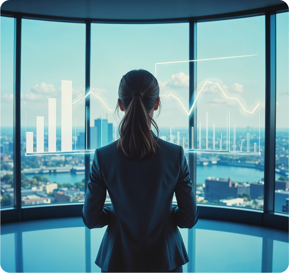 Professional looking at city skyline